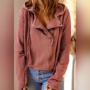 FREE PEOPLE YOU ASKED FOR IT MOTO JACKET Size Small color Rosewood